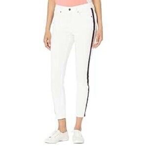 Express women’s 4 cropped legging mid rise Skinny Side Tape white denim jeans